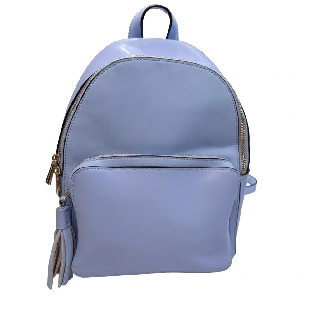 KC JAGGER Women’s Periwinkle Blue Leather Backpack, Front Zip Pocket Tassel